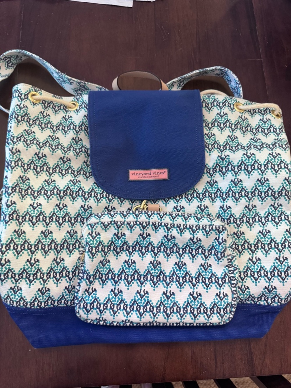 Vineyard Vines Blue, White & Teal Patterned Tote